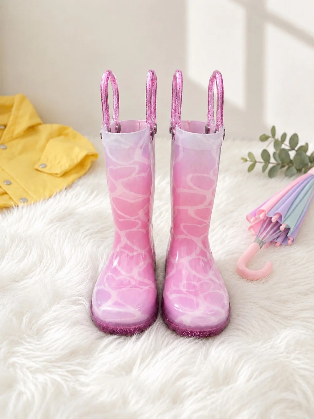 Western Chief Light-Up Glitter Heart Rain Boots Toddler Girls Size 5 NWOT